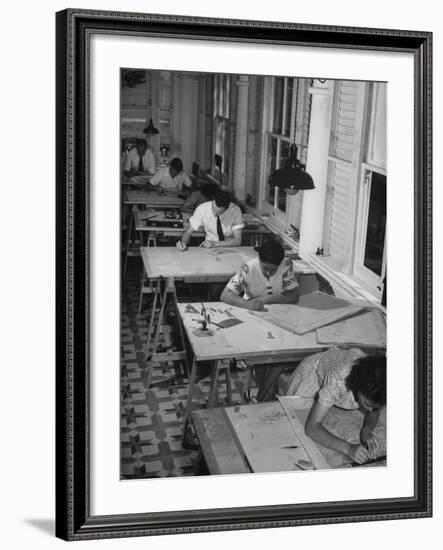 Interior of Planning Division Office at Army Headquarters-David Scherman-Framed Premium Photographic Print