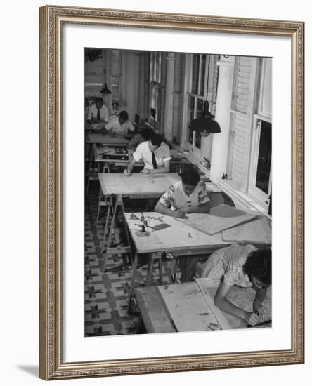 Interior of Planning Division Office at Army Headquarters-David Scherman-Framed Premium Photographic Print