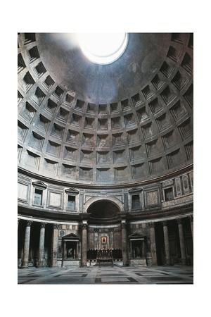 Interior Of Rotunda Of Pantheon With Coffered Dome Rome Italy Ad