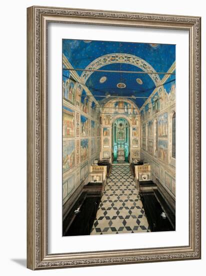 Interior of Scrovegni Chapel with Fresco cycle by Giotto, c. 1304-1306. Padua, Italy-Giotto di Bondone-Framed Art Print