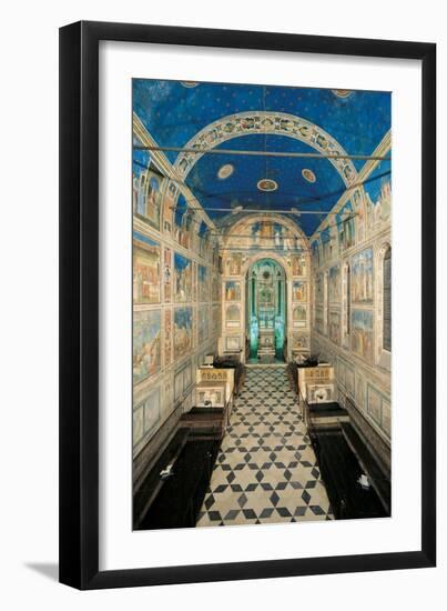 Interior of Scrovegni Chapel with Fresco cycle by Giotto, c. 1304-1306. Padua, Italy-Giotto di Bondone-Framed Art Print