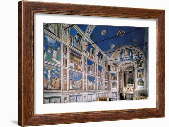 Interior of Scrovegni Chapel with Fresco cycle by Giotto, c. 1304-1306. Padua, Italy-Giotto di Bondone-Framed Art Print