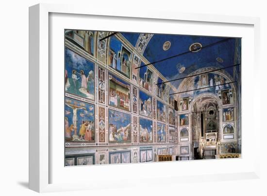 Interior of Scrovegni Chapel with Fresco cycle by Giotto, c. 1304-1306. Padua, Italy-Giotto di Bondone-Framed Art Print