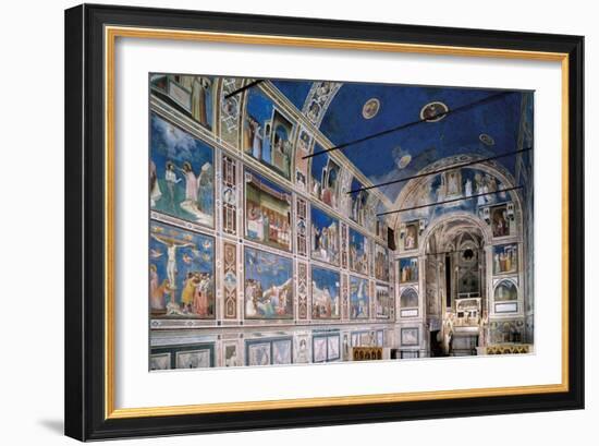 Interior of Scrovegni Chapel with Fresco cycle by Giotto, c. 1304-1306. Padua, Italy-Giotto di Bondone-Framed Art Print