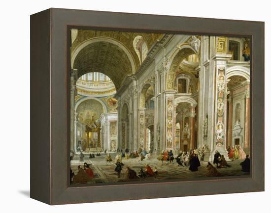 Interior of St. Peter's Basilica, 1754-Giovanni Paolo Pannini-Framed Premier Image Canvas