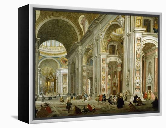 Interior of St. Peter's Basilica, 1754-Giovanni Paolo Pannini-Framed Premier Image Canvas