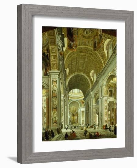 Interior of St. Peter's Basilica, 1754-Giovanni Paolo Pannini-Framed Giclee Print