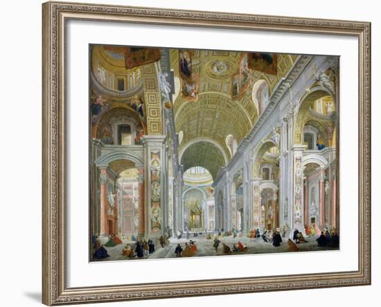 Interior of St. Peter's, Rome, c.1754-Giovanni Paolo Pannini-Framed Giclee Print