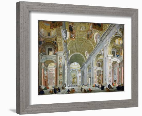 Interior of St. Peter's, Rome, c.1754-Giovanni Paolo Pannini-Framed Giclee Print