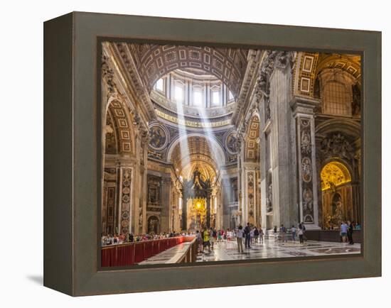 Interior of St. Peters Basilica with Light Shafts Coming Through the Dome Roof, Vatican City-Neale Clark-Framed Premier Image Canvas