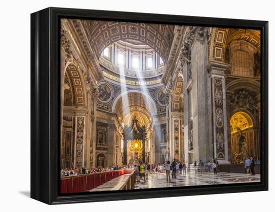 Interior of St. Peters Basilica with Light Shafts Coming Through the Dome Roof, Vatican City-Neale Clark-Framed Premier Image Canvas