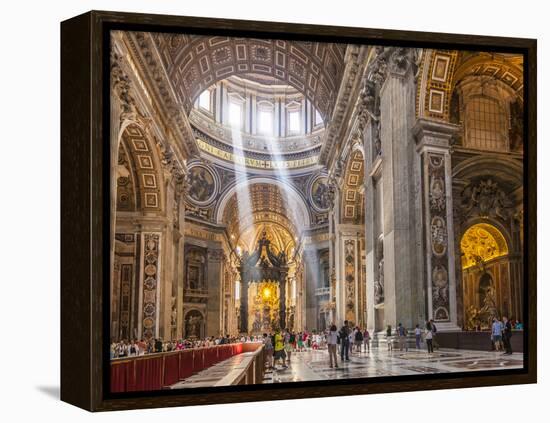 Interior of St. Peters Basilica with Light Shafts Coming Through the Dome Roof, Vatican City-Neale Clark-Framed Premier Image Canvas