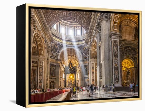 Interior of St. Peters Basilica with Light Shafts Coming Through the Dome Roof, Vatican City-Neale Clark-Framed Premier Image Canvas