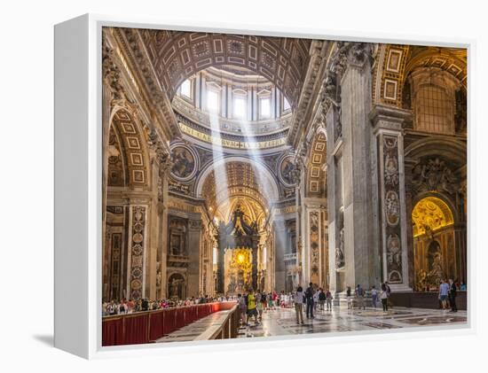 Interior of St. Peters Basilica with Light Shafts Coming Through the Dome Roof, Vatican City-Neale Clark-Framed Premier Image Canvas