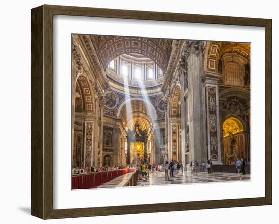 Interior of St. Peters Basilica with Light Shafts Coming Through the Dome Roof, Vatican City-Neale Clark-Framed Photographic Print