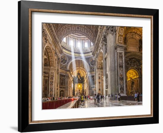 Interior of St. Peters Basilica with Light Shafts Coming Through the Dome Roof, Vatican City-Neale Clark-Framed Photographic Print