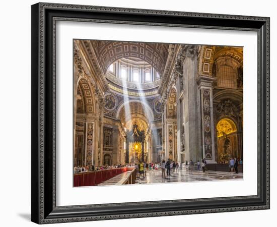 Interior of St. Peters Basilica with Light Shafts Coming Through the Dome Roof, Vatican City-Neale Clark-Framed Photographic Print