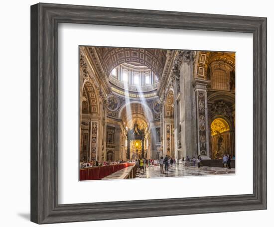 Interior of St. Peters Basilica with Light Shafts Coming Through the Dome Roof, Vatican City-Neale Clark-Framed Photographic Print