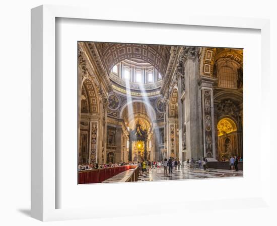 Interior of St. Peters Basilica with Light Shafts Coming Through the Dome Roof, Vatican City-Neale Clark-Framed Photographic Print