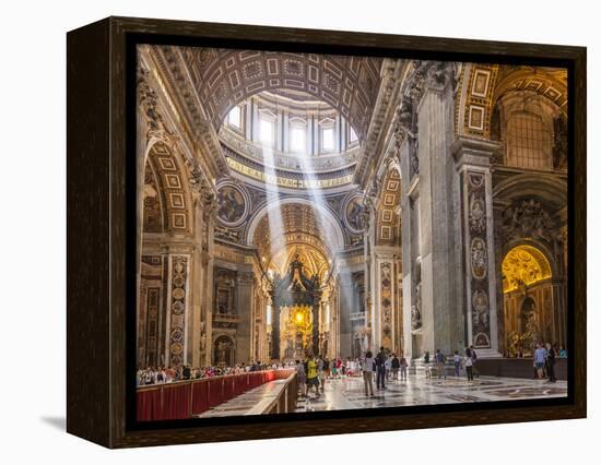 Interior of St. Peters Basilica with Light Shafts Coming Through the Dome Roof, Vatican City-Neale Clark-Framed Premier Image Canvas