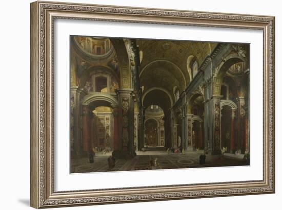 Interior of the Basilica of Saint Peter in Rome, before 1742-Giovanni Paolo Panini-Framed Giclee Print