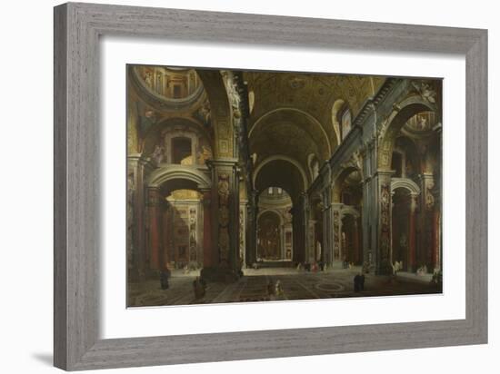 Interior of the Basilica of Saint Peter in Rome, before 1742-Giovanni Paolo Panini-Framed Giclee Print