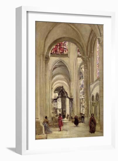 Interior of the Cathedral of St. Etienne, Sens, c.1874-Jean-Baptiste-Camille Corot-Framed Giclee Print