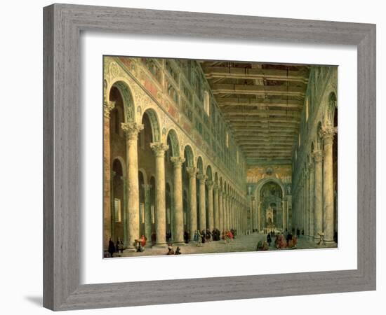 Interior of the Church of San Paolo Fuori Le Mura, Rome, 1750-Giovanni Paolo Pannini-Framed Giclee Print
