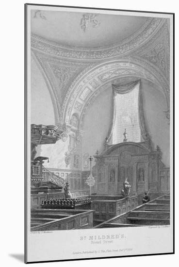 Interior of the Church of St Mildred, Bread Street, City of London, 1838-John Le Keux-Mounted Giclee Print