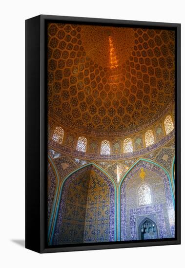 Interior of the dome of Sheikh Lotfollah Mosque, Isfahan, Iran, Middle East-James Strachan-Framed Premier Image Canvas