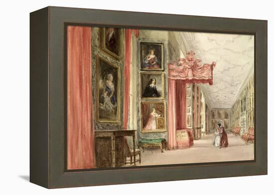 Interior of the Long Gallery, Hardwick Hall, Derbyshire, 1838 (W/C on Paper)-David Cox-Framed Premier Image Canvas