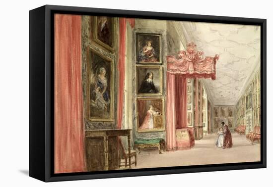 Interior of the Long Gallery, Hardwick Hall, Derbyshire, 1838 (W/C on Paper)-David Cox-Framed Premier Image Canvas