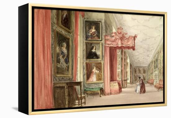 Interior of the Long Gallery, Hardwick Hall, Derbyshire, 1838 (W/C on Paper)-David Cox-Framed Premier Image Canvas