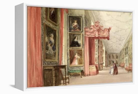 Interior of the Long Gallery, Hardwick Hall, Derbyshire, 1838 (W/C on Paper)-David Cox-Framed Premier Image Canvas