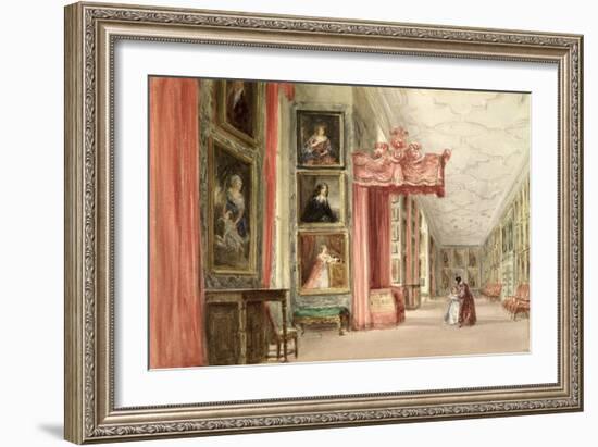 Interior of the Long Gallery, Hardwick Hall, Derbyshire, 1838 (W/C on Paper)-David Cox-Framed Giclee Print