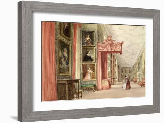 Interior of the Long Gallery, Hardwick Hall, Derbyshire, 1838 (W/C on Paper)-David Cox-Framed Giclee Print