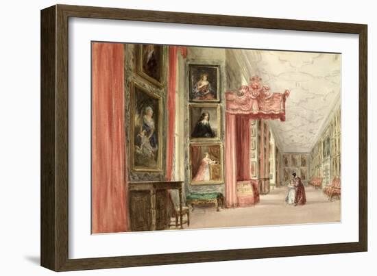 Interior of the Long Gallery, Hardwick Hall, Derbyshire, 1838 (W/C on Paper)-David Cox-Framed Giclee Print