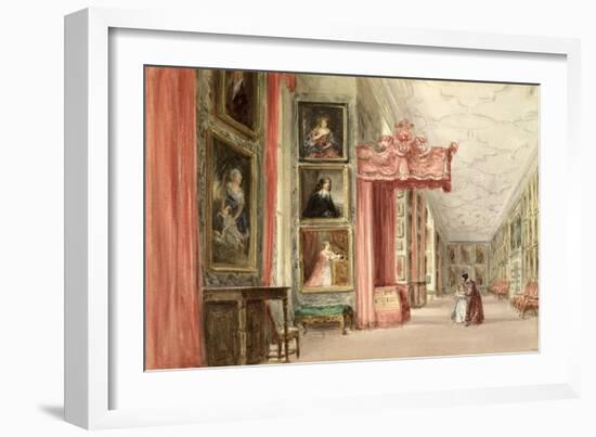 Interior of the Long Gallery, Hardwick Hall, Derbyshire, 1838 (W/C on Paper)-David Cox-Framed Giclee Print