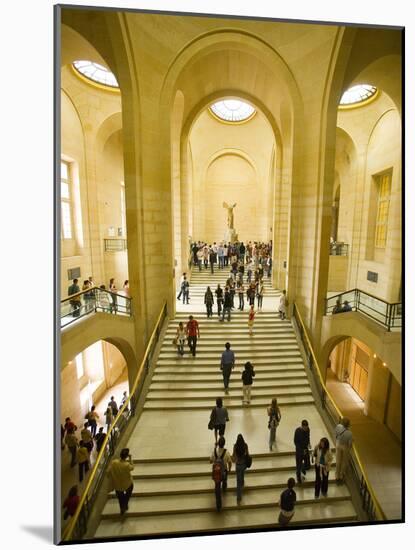 Interior of The Louvre Museum Showing Winged Victory Statue and Tourists, Paris, France-Jim Zuckerman-Mounted Photographic Print