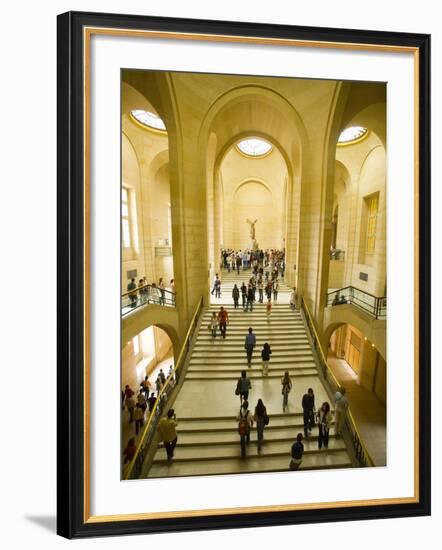 Interior of The Louvre Museum Showing Winged Victory Statue and Tourists, Paris, France-Jim Zuckerman-Framed Photographic Print