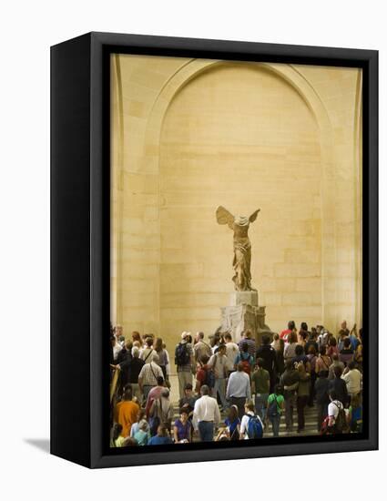 Interior of The Louvre Museum Showing Winged Victory Statue and Tourists, Paris, France-Jim Zuckerman-Framed Premier Image Canvas