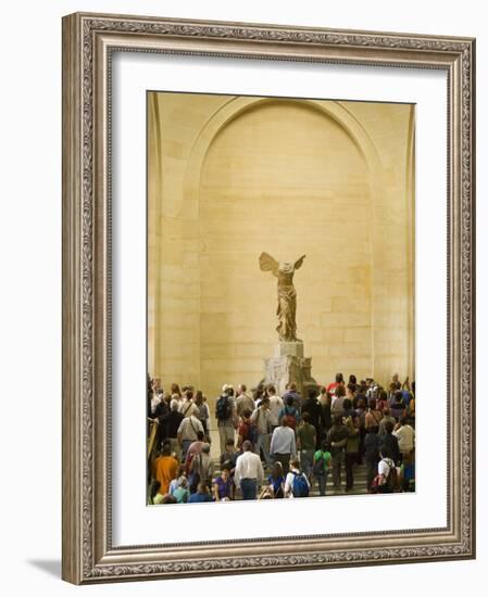 Interior of The Louvre Museum Showing Winged Victory Statue and Tourists, Paris, France-Jim Zuckerman-Framed Photographic Print