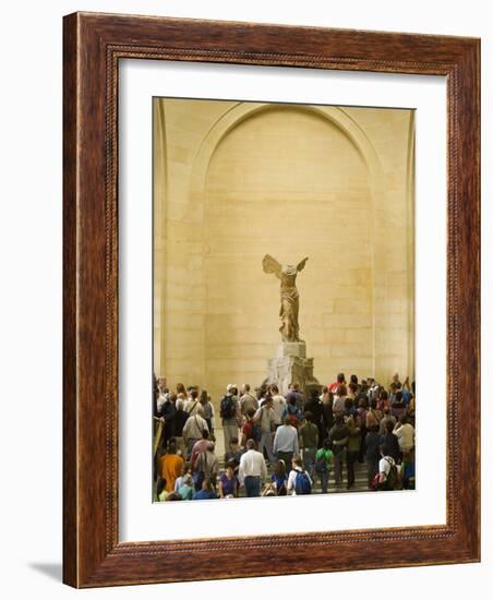 Interior of The Louvre Museum Showing Winged Victory Statue and Tourists, Paris, France-Jim Zuckerman-Framed Photographic Print