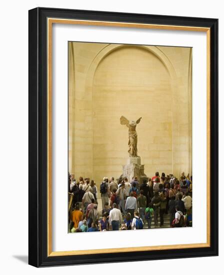 Interior of The Louvre Museum Showing Winged Victory Statue and Tourists, Paris, France-Jim Zuckerman-Framed Photographic Print