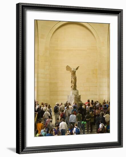 Interior of The Louvre Museum Showing Winged Victory Statue and Tourists, Paris, France-Jim Zuckerman-Framed Photographic Print