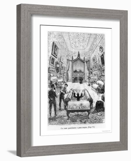 Interior of the Nautilus, Illustration from "20,000 Leagues under the Sea"-?douard Riou-Framed Giclee Print