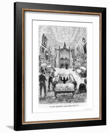 Interior of the Nautilus, Illustration from "20,000 Leagues under the Sea"-?douard Riou-Framed Giclee Print