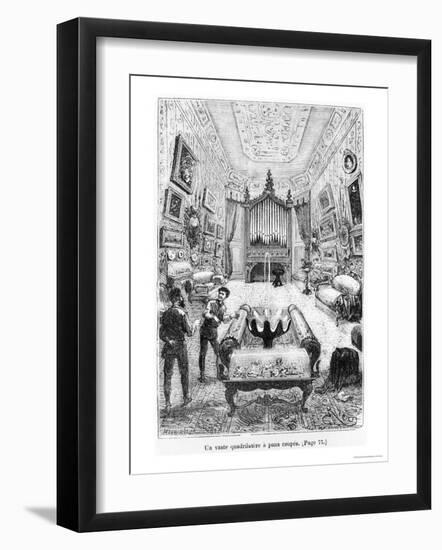 Interior of the Nautilus, Illustration from "20,000 Leagues under the Sea"-?douard Riou-Framed Giclee Print