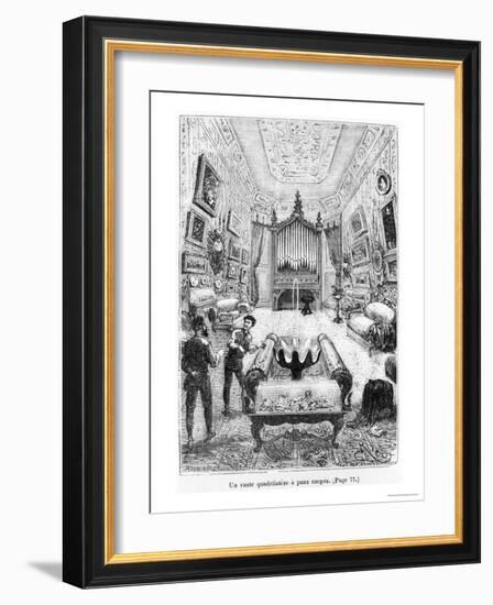 Interior of the Nautilus, Illustration from "20,000 Leagues under the Sea"-?douard Riou-Framed Giclee Print