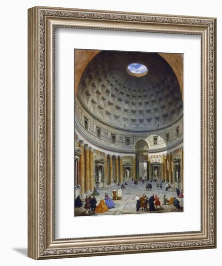 Interior of the Pantheon, Rome, by Giovanni Paolo Panini, 1734, Italian painting,-Giovanni Paolo Panini-Framed Art Print